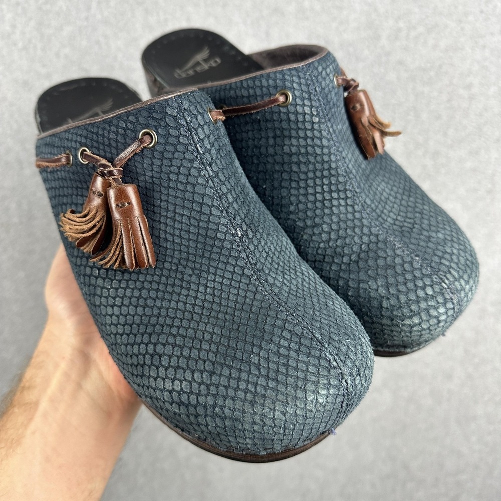 Dansko Shoes Womens Size 9.5 Blue Leather Tassel Clog Mule Slip On 178555378 - Picture 7 of 13